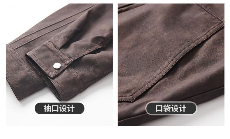 겨울 두꺼운 보온 아메리칸 재킷 레트로 가죽 재킷 털이 있는 재킷 남자 고급 센스 워싱 PU 가죽 악당 잘 생긴 상세 이미지 6