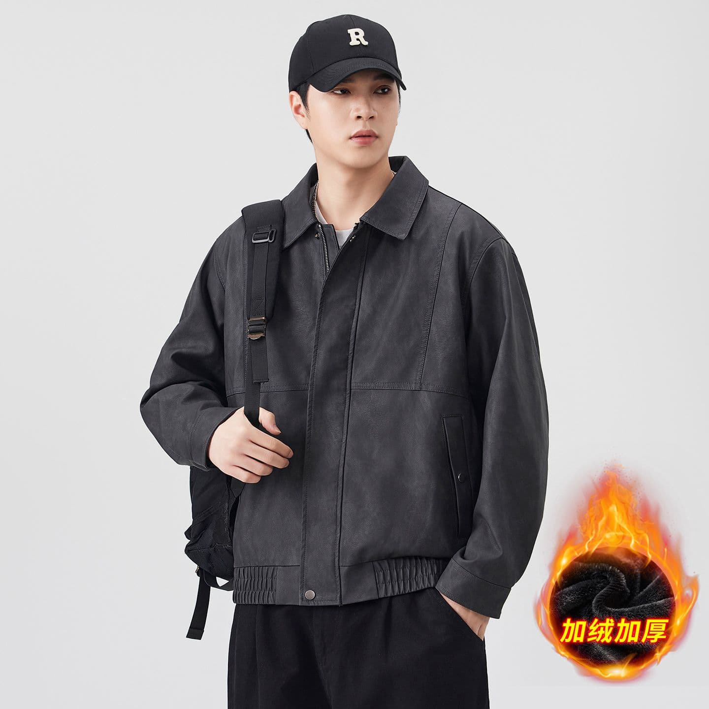 겨울 두꺼운 보온 아메리칸 레트로 가죽 재킷 네리 털이 있는 감기 예방 재킷 남자 고급 센스 워싱 PU 가죽 이미지 3