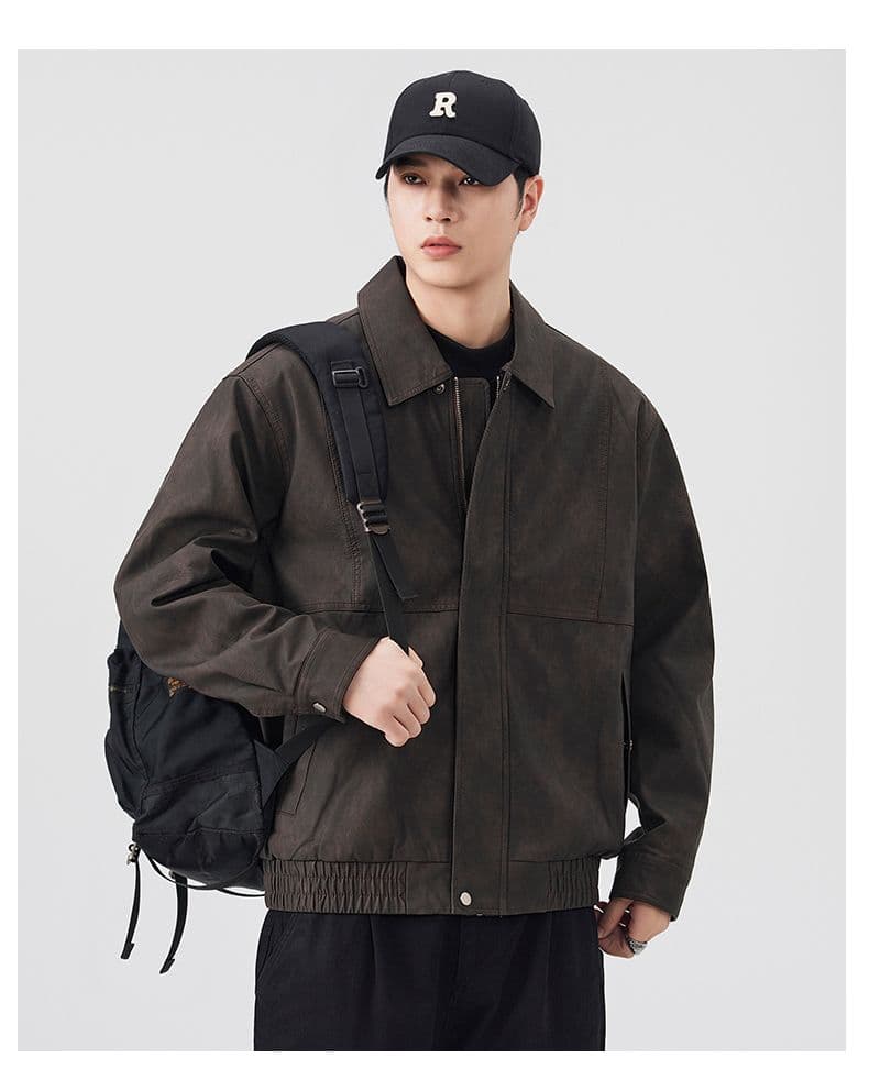겨울 두꺼운 보온 아메리칸 레트로 가죽 재킷 네리 털이 있는 감기 예방 재킷 남자 고급 센스 워싱 PU 가죽 상세 이미지 15