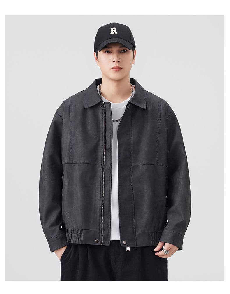 겨울 두꺼운 보온 아메리칸 레트로 가죽 재킷 네리 털이 있는 감기 예방 재킷 남자 고급 센스 워싱 PU 가죽 상세 이미지 17