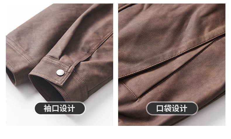 겨울 두꺼운 보온 아메리칸 레트로 폴로 칼라 가죽 재킷 네리 털이 있는 감기 예방 재킷 남자 워싱 PU 가죽 상세 이미지 6