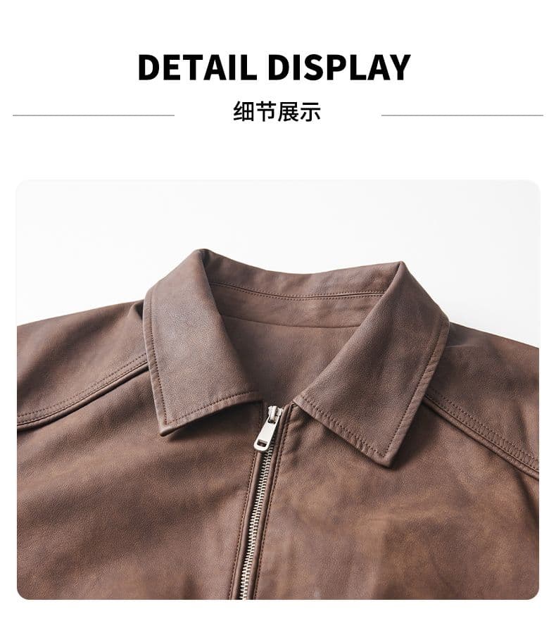 겨울 두꺼운 보온 아메리칸 레트로 폴로 칼라 가죽 재킷 네리 털이 있는 감기 예방 재킷 남자 워싱 PU 가죽 상세 이미지 22