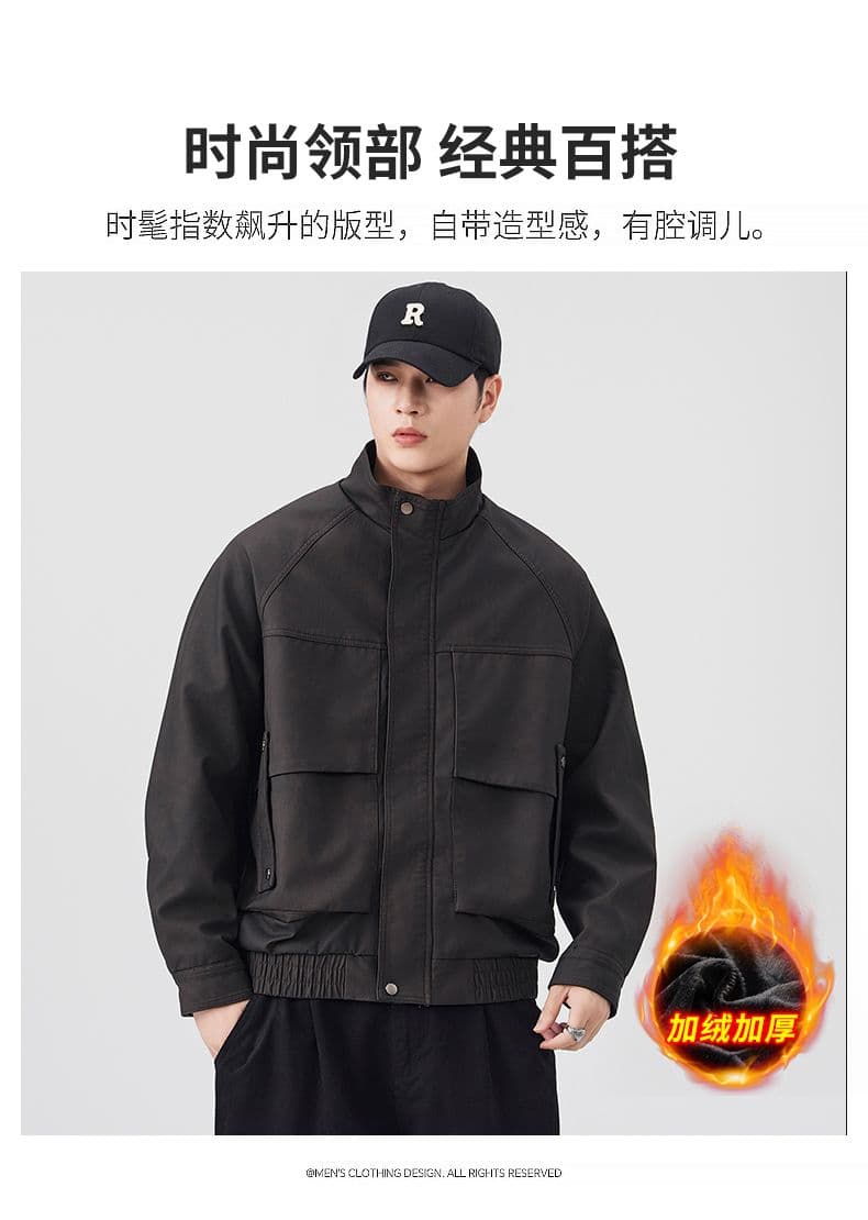 겨울 두꺼운 보온 pu 가죽 재킷 남자 스탠드 칼라 재킷 네리 털이 있는 감기 예방 야외 조수 브랜드 워크웨어 오토바이 재킷 상세 이미지 2