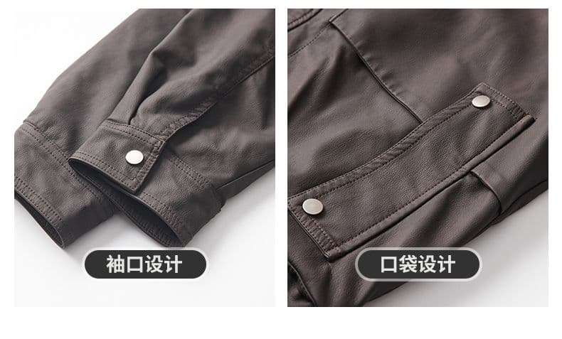 겨울 두꺼운 보온 pu 가죽 재킷 남자 스탠드 칼라 재킷 네리 털이 있는 감기 예방 야외 조수 브랜드 워크웨어 오토바이 재킷 상세 이미지 6