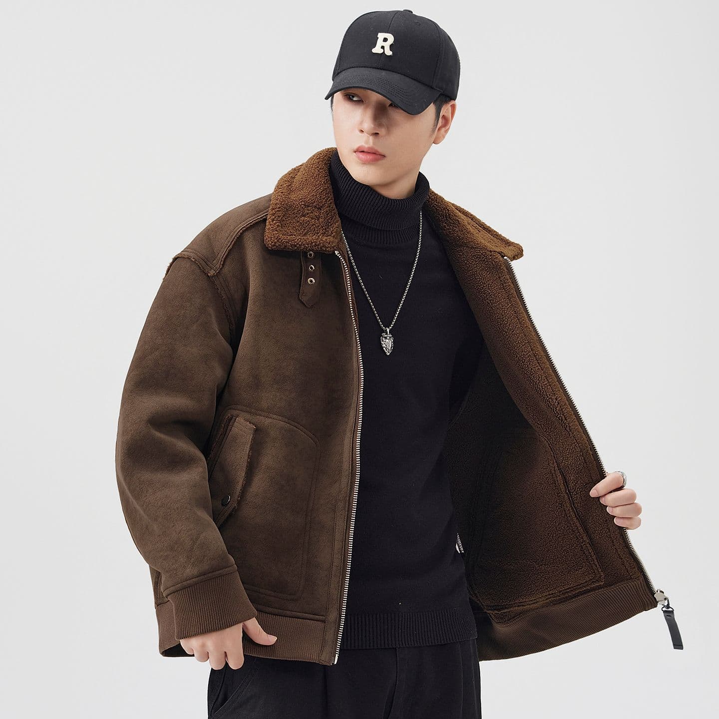 겨울 새로운 면 옷 남성 일본식 레트로 스탠드 칼라 루즈핏 양털 피모 하나 면 의류 재킷 이미지 3