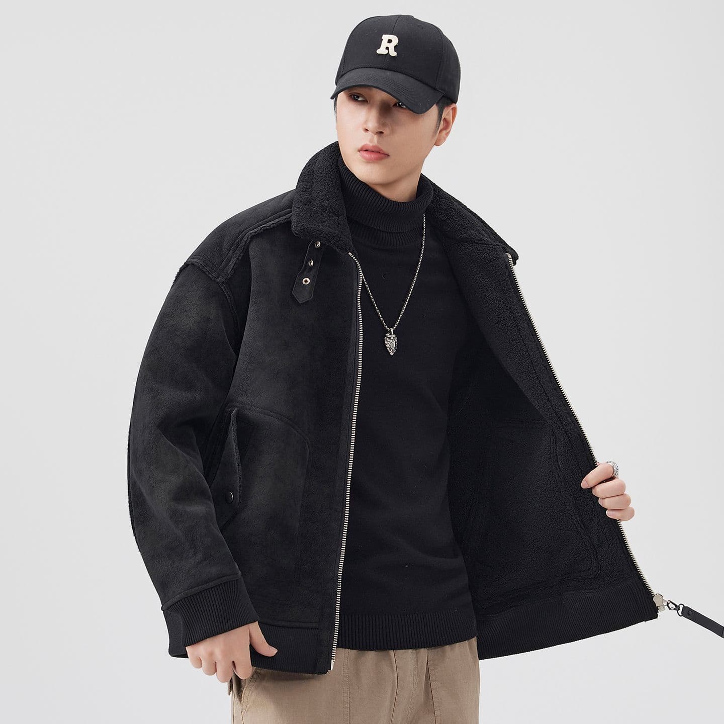 겨울 새로운 면 옷 남성 일본식 레트로 스탠드 칼라 루즈핏 양털 피모 하나 면 의류 재킷 이미지 4