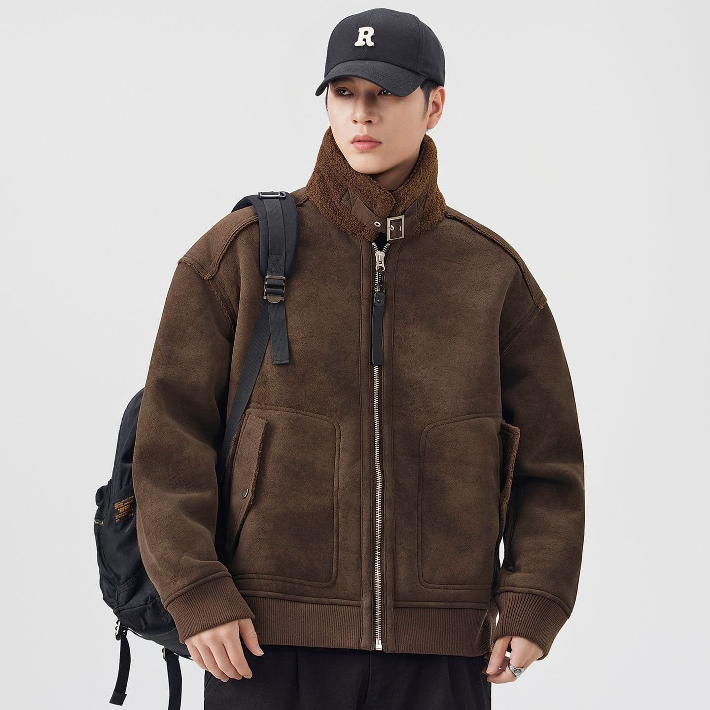 겨울 새로운 면 옷 남성 일본식 레트로 스탠드 칼라 루즈핏 양털 피모 하나 면 의류 재킷 이미지 5