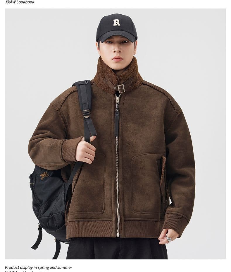 겨울 새로운 면 옷 남성 일본식 레트로 스탠드 칼라 루즈핏 양털 피모 하나 면 의류 재킷 상세 이미지 8