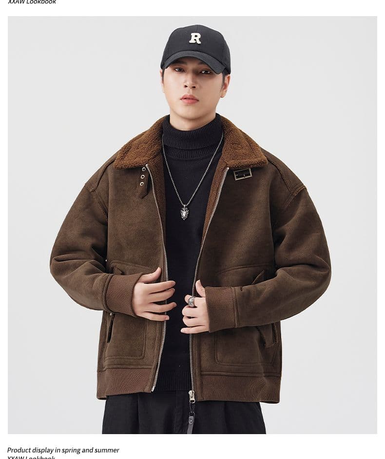 겨울 새로운 면 옷 남성 일본식 레트로 스탠드 칼라 루즈핏 양털 피모 하나 면 의류 재킷 상세 이미지 9