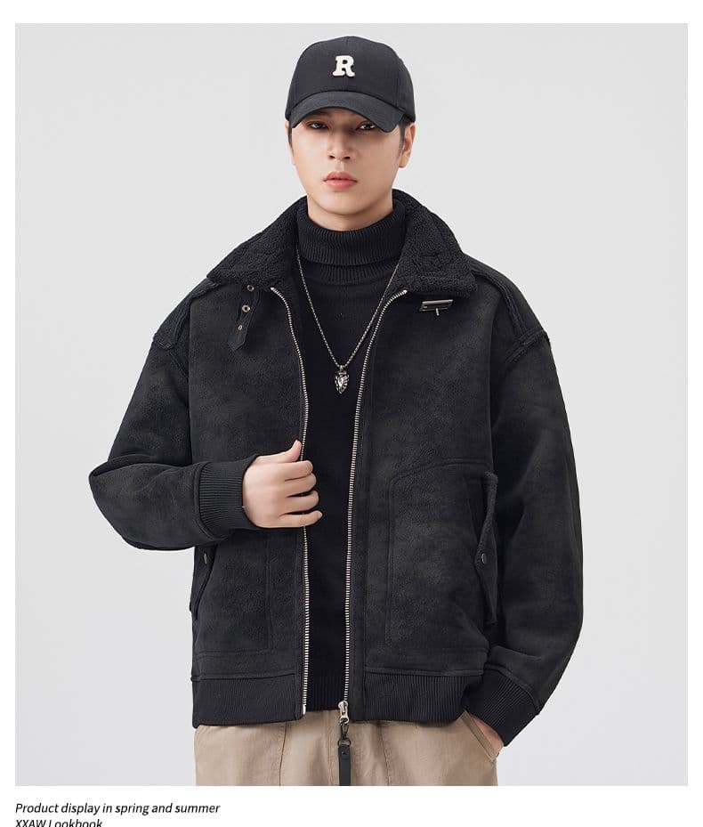겨울 새로운 면 옷 남성 일본식 레트로 스탠드 칼라 루즈핏 양털 피모 하나 면 의류 재킷 상세 이미지 11