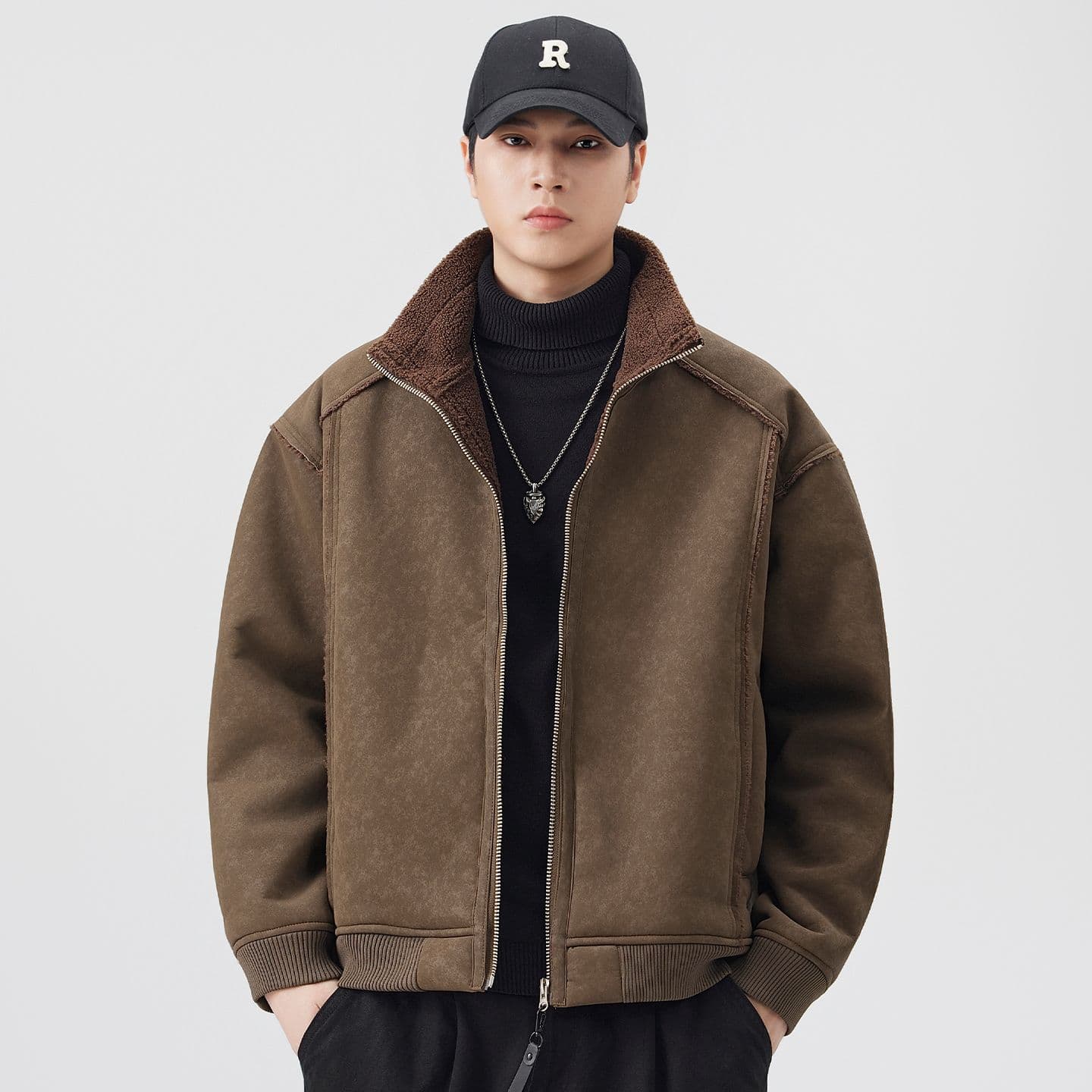 겨울 새로운 조수 브랜드 면 옷 남성 일본식 레트로 스탠드 칼라 루즈핏 양털 피모 하나 면 의류 재킷 이미지 2