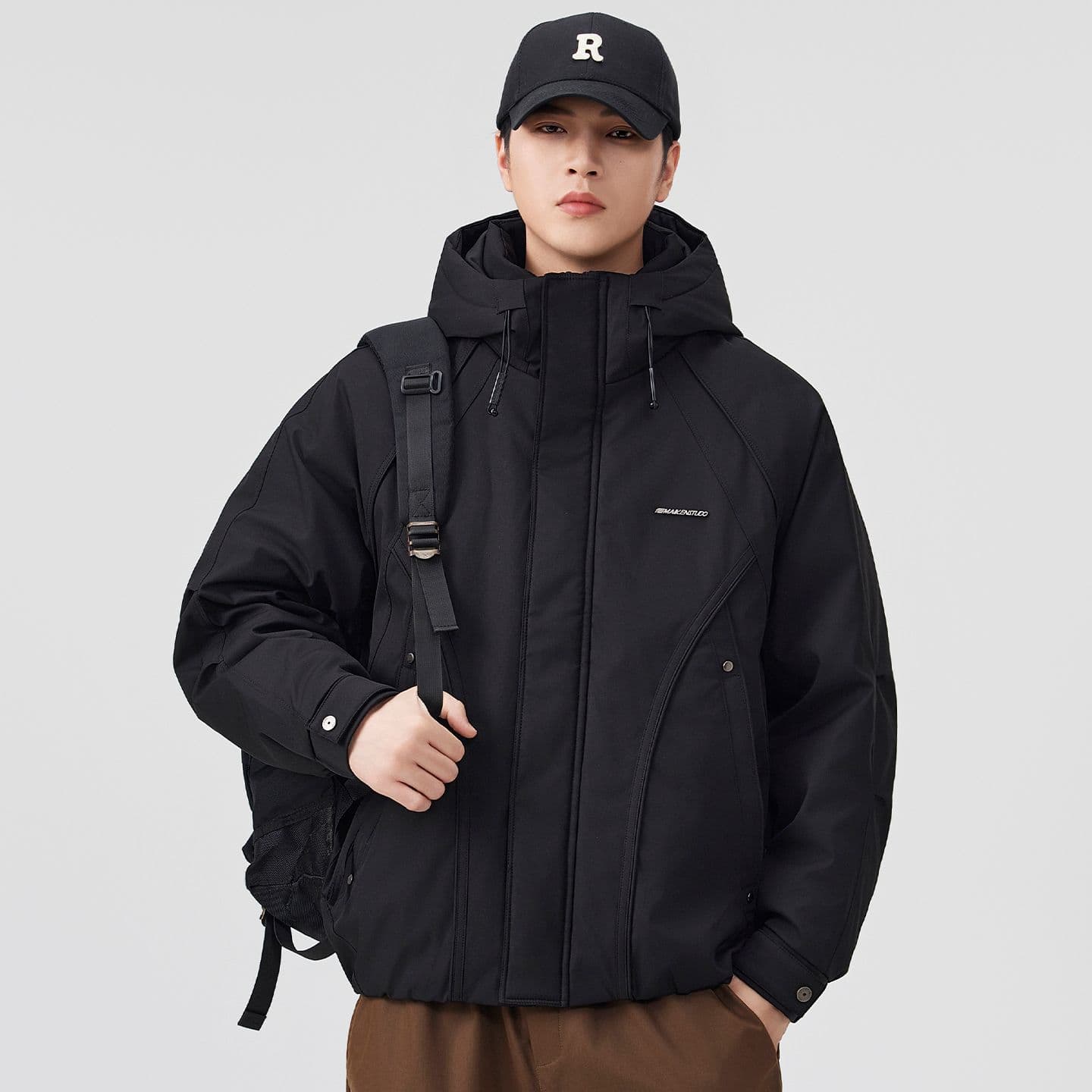 90 플러시 후드 워크웨어 다운 재킷 남성 일본식 레트로 다용도 보온 캐주얼 다운 야외 감기 예방 재킷