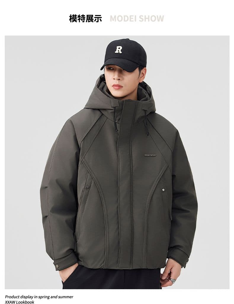 90 플러시 후드 워크웨어 다운 재킷 남성 일본식 레트로 다용도 보온 캐주얼 다운 야외 감기 예방 재킷 상세 이미지 6