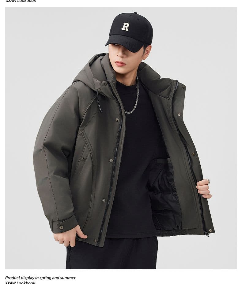 90 플러시 후드 워크웨어 다운 재킷 남성 일본식 레트로 다용도 보온 캐주얼 다운 야외 감기 예방 재킷 상세 이미지 8