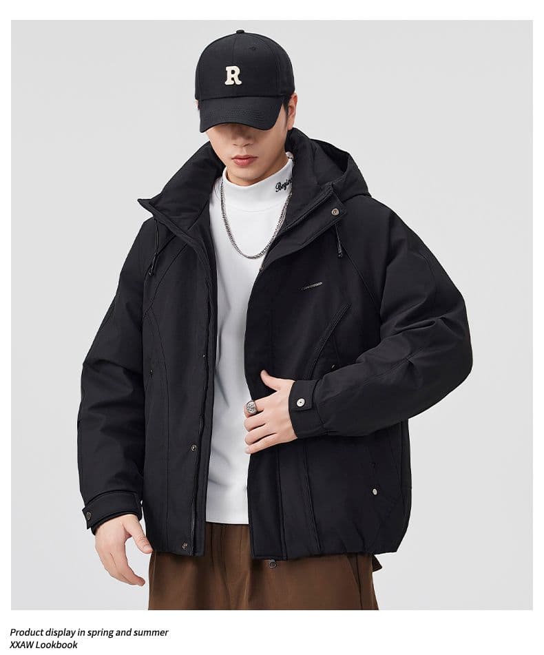 90 플러시 후드 워크웨어 다운 재킷 남성 일본식 레트로 다용도 보온 캐주얼 다운 야외 감기 예방 재킷 상세 이미지 12