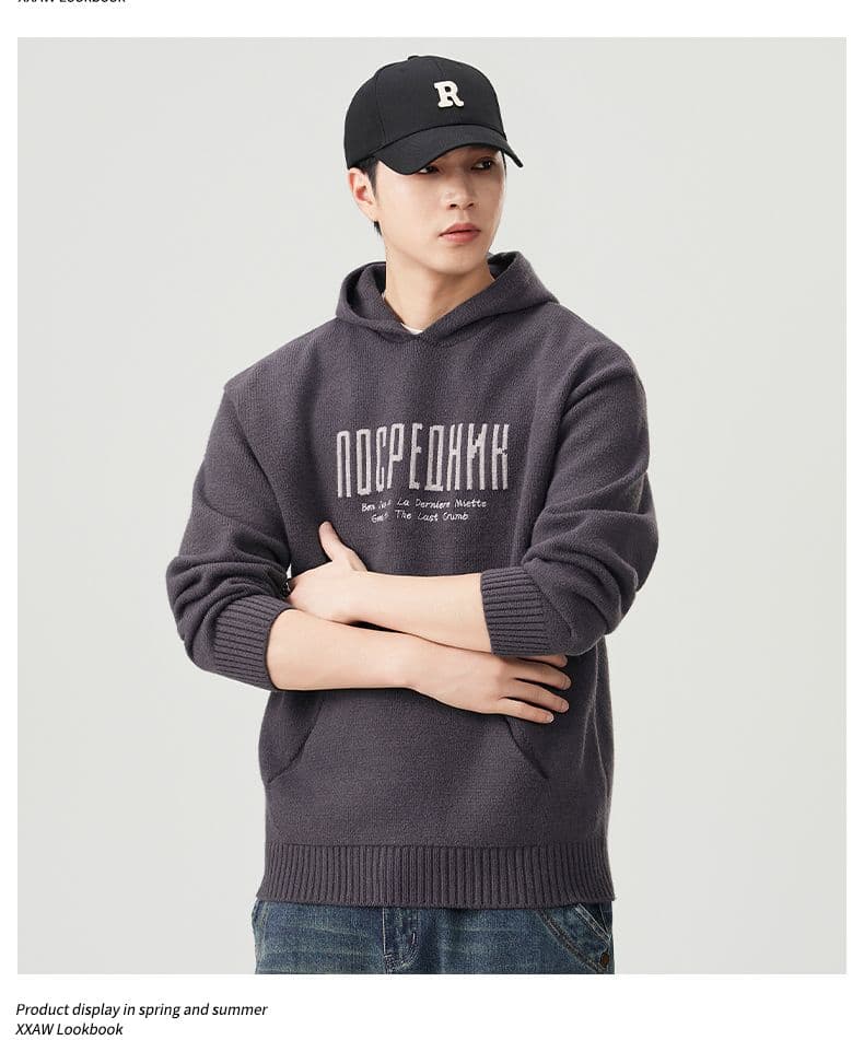 후드 풀오버 남성 일본식 레트로 자카드 니트 스웨터 루즈핏 다용도 트렌드 캐주얼 스웨터 커플 상세 이미지 12