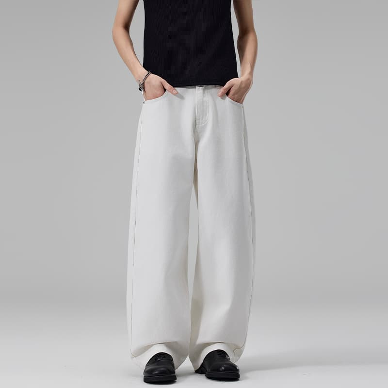 실사 2026 봄 아메리칸 레트로 루즈핏 스트레이트 마이크로 원추형 청바지 남녀 트렌디 섹션 기초 캐주얼 긴 바지 이미지 3