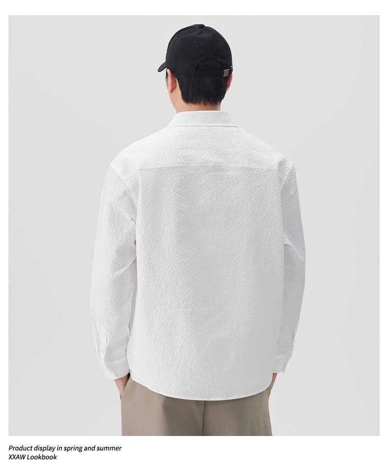실사 새로운 긴팔 셔츠 남자 폴로 칼라 알파벳 자수 일본식 레트로 단색 셔츠 재킷 다용도 캐주얼 상세 이미지 10