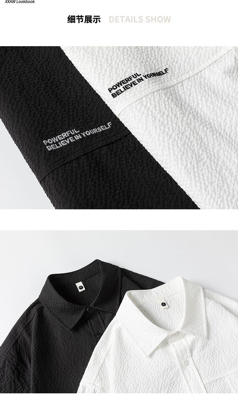 실사 새로운 긴팔 셔츠 남자 폴로 칼라 알파벳 자수 일본식 레트로 단색 셔츠 재킷 다용도 캐주얼 상세 이미지 17