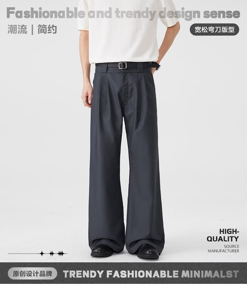 봄 여름 새로운 레트로 더블 Pleat 루즈핏 도루 센스 캐주얼 슬랙스 남자 고급 센스 오래된 돈 바람 모통이 칼 와이드 레그 팬츠 어린이 상세 이미지 1