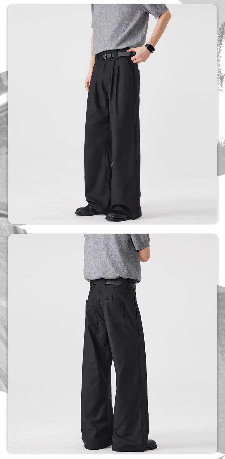 봄 여름 새로운 레트로 더블 Pleat 루즈핏 도루 센스 캐주얼 슬랙스 남자 고급 센스 오래된 돈 바람 모통이 칼 와이드 레그 팬츠 어린이 상세 이미지 14