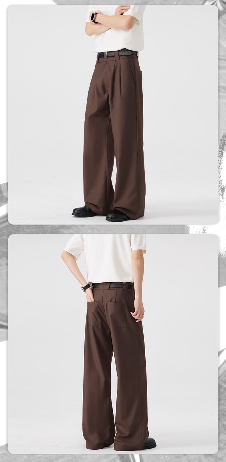 봄 여름 새로운 레트로 더블 Pleat 루즈핏 도루 센스 캐주얼 슬랙스 남자 고급 센스 오래된 돈 바람 모통이 칼 와이드 레그 팬츠 어린이 상세 이미지 17