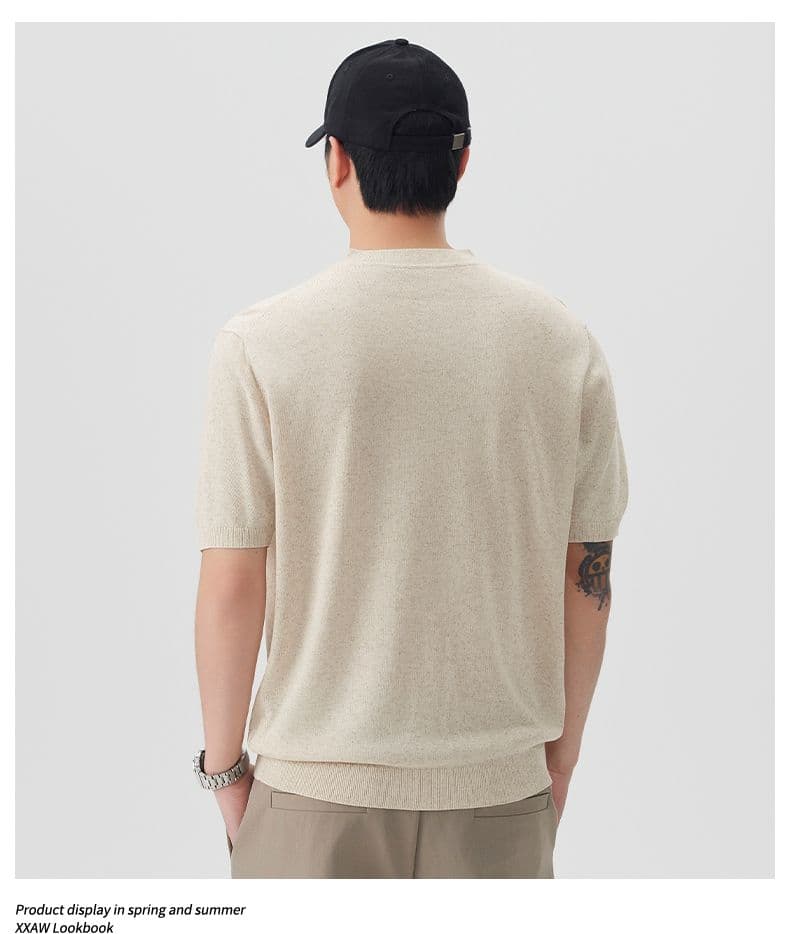 여름 오래된 돈 바람 마 면 반팔 티셔츠 남자 니트 스웨터 라운드 넥 다용도 일본식 레트로 단색 캐주얼 티셔츠 상세 이미지 13