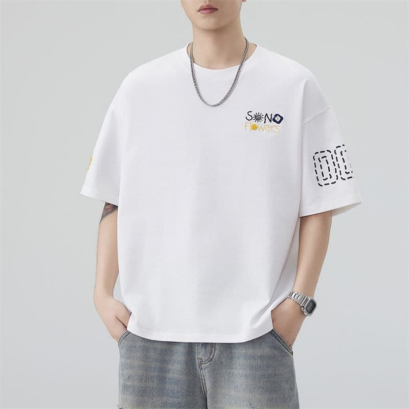 실사 2026 여름 새로운 반팔 티셔츠 남자 면 방직 라운드 넥 프린트 작은 청신 루즈핏 패션 잘 생긴 반팔 t