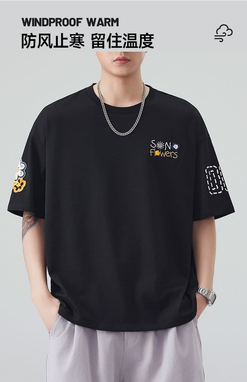 실사 2026 여름 새로운 반팔 티셔츠 남자 면 방직 라운드 넥 프린트 작은 청신 루즈핏 패션 잘 생긴 반팔 t 상세 이미지 6