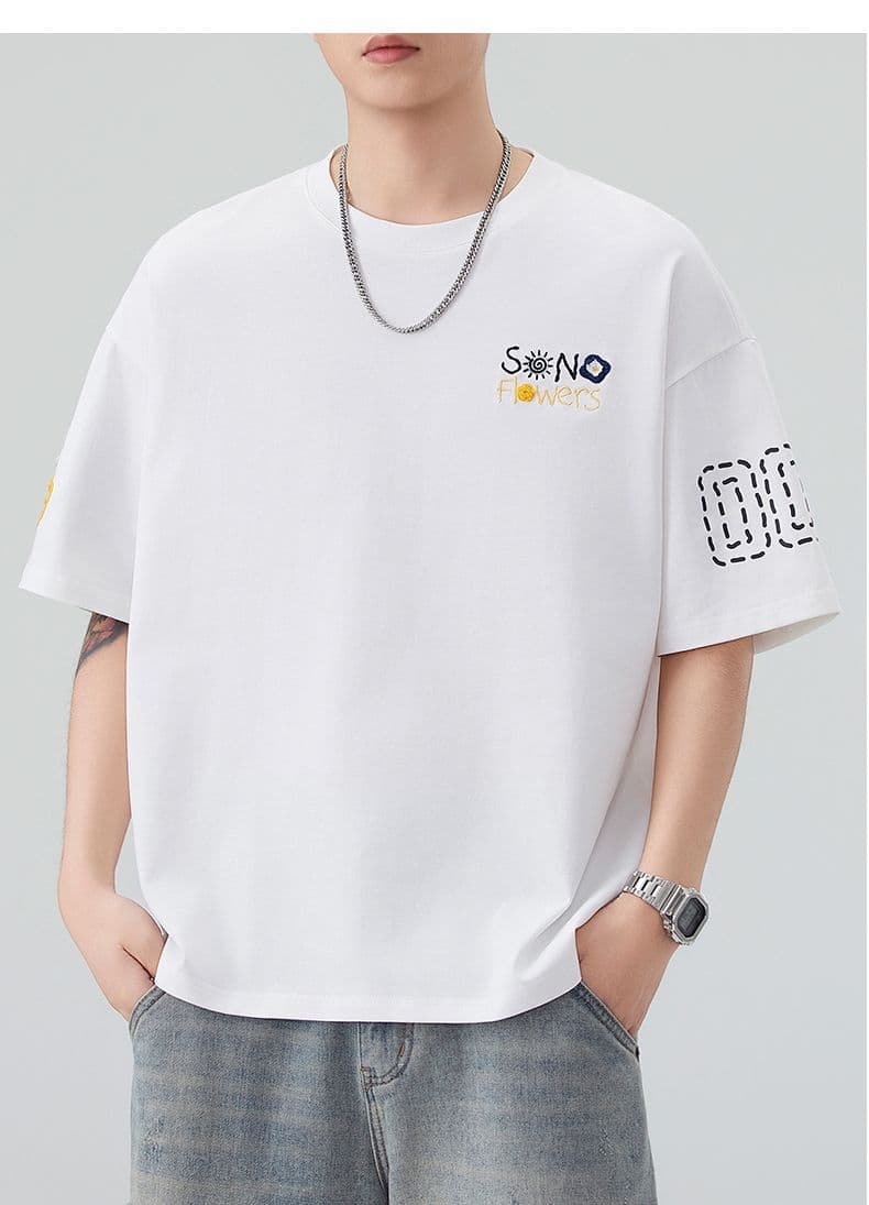 실사 2026 여름 새로운 반팔 티셔츠 남자 면 방직 라운드 넥 프린트 작은 청신 루즈핏 패션 잘 생긴 반팔 t 상세 이미지 16