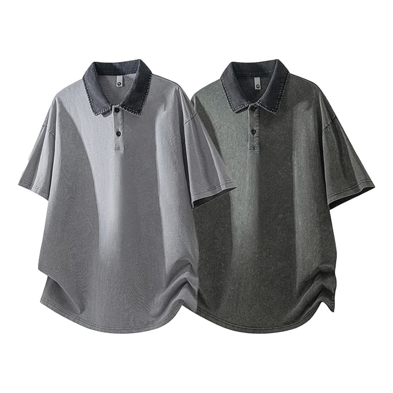 실사 2026 여름 워시 물 폴로 칼라 POLO 셔츠 남자 레트로 순면 루즈핏 다용도 캐주얼 트렌드 반팔 맨위 이미지 5