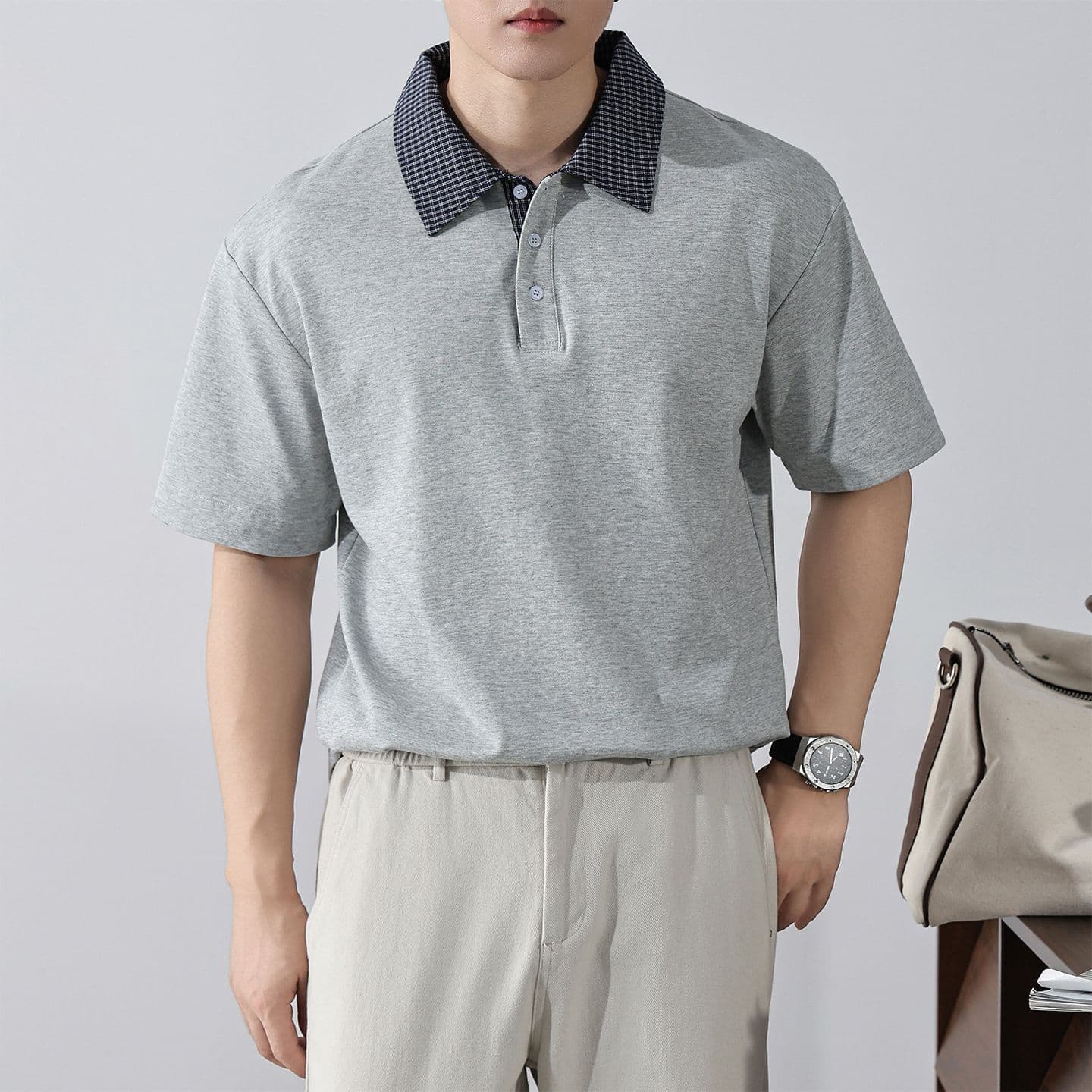 실사 여름 새로운 아메리칸 레트로 페이크 레이어드 셔츠 칼라 POLO 셔츠 남자 루즈핏 조수 브랜드 폴로 칼라 반팔 티셔츠