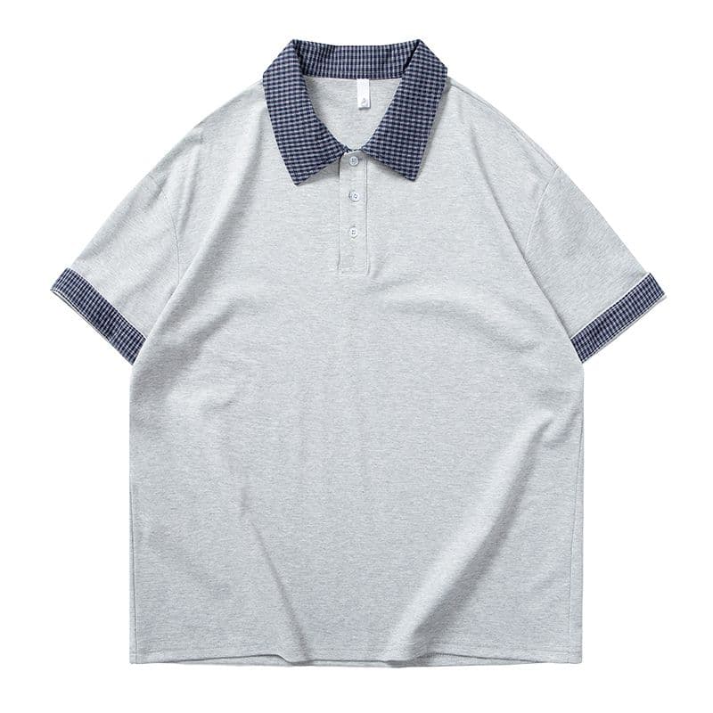 실사 여름 새로운 아메리칸 레트로 페이크 레이어드 셔츠 칼라 POLO 셔츠 남자 루즈핏 조수 브랜드 폴로 칼라 반팔 티셔츠 이미지 5