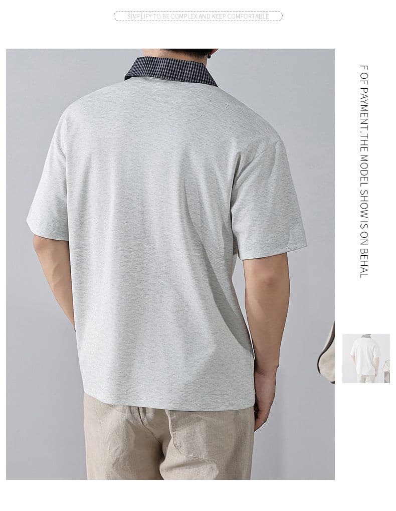 실사 여름 새로운 아메리칸 레트로 페이크 레이어드 셔츠 칼라 POLO 셔츠 남자 루즈핏 조수 브랜드 폴로 칼라 반팔 티셔츠 상세 이미지 2