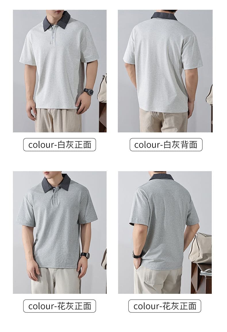 실사 여름 새로운 아메리칸 레트로 페이크 레이어드 셔츠 칼라 POLO 셔츠 남자 루즈핏 조수 브랜드 폴로 칼라 반팔 티셔츠 상세 이미지 4