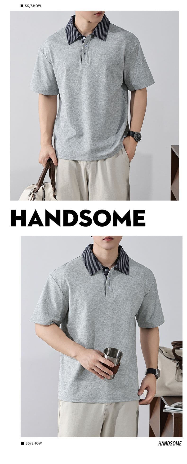 실사 여름 새로운 아메리칸 레트로 페이크 레이어드 셔츠 칼라 POLO 셔츠 남자 루즈핏 조수 브랜드 폴로 칼라 반팔 티셔츠 상세 이미지 13