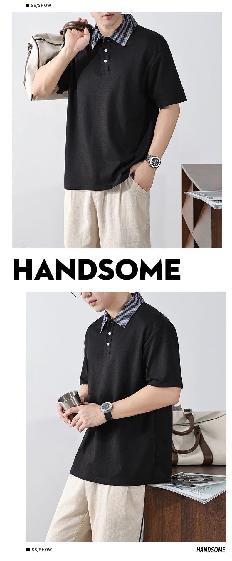 실사 여름 새로운 아메리칸 레트로 페이크 레이어드 셔츠 칼라 POLO 셔츠 남자 루즈핏 조수 브랜드 폴로 칼라 반팔 티셔츠 상세 이미지 15