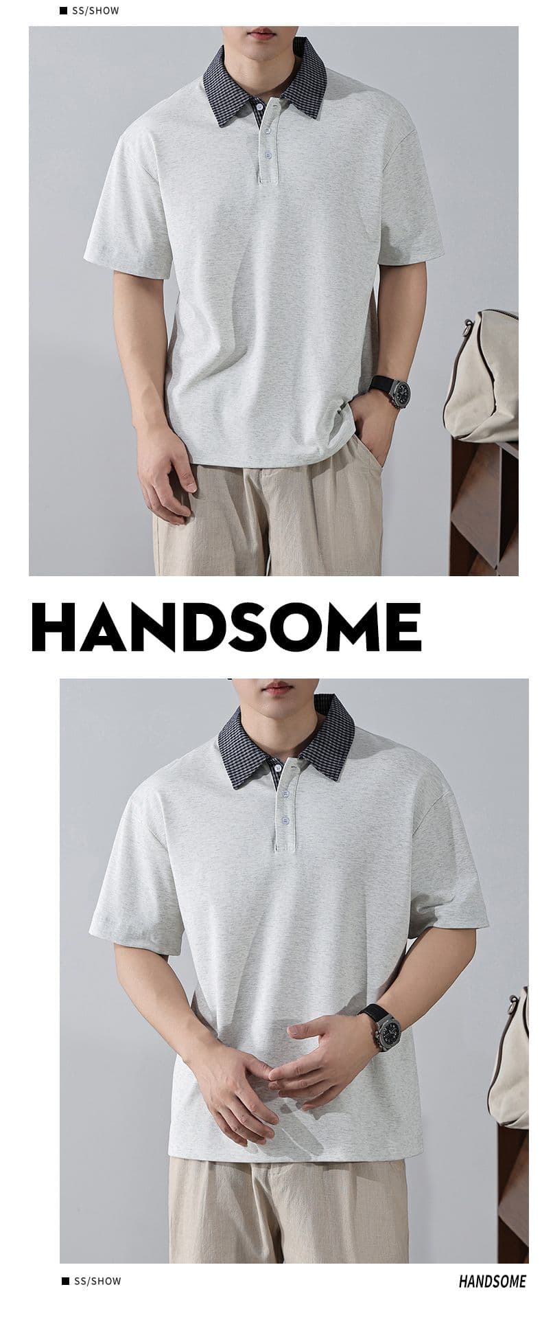 실사 여름 새로운 아메리칸 레트로 페이크 레이어드 셔츠 칼라 POLO 셔츠 남자 루즈핏 조수 브랜드 폴로 칼라 반팔 티셔츠 상세 이미지 17