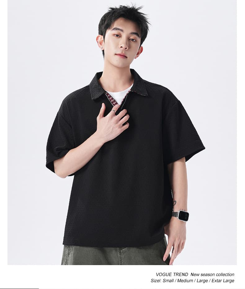 실사 여름 새로운 조수 브랜드 V넥 자카드 POLO 셔츠 반팔 남자 무거운 폴로 칼라 동정 맨위 상세 이미지 9