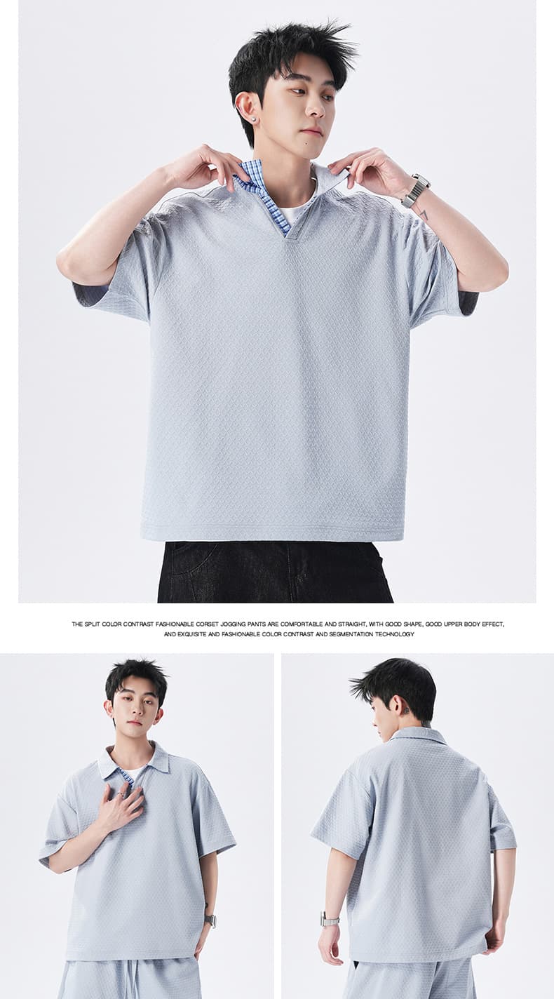 실사 여름 새로운 조수 브랜드 V넥 자카드 POLO 셔츠 반팔 남자 무거운 폴로 칼라 동정 맨위 상세 이미지 11