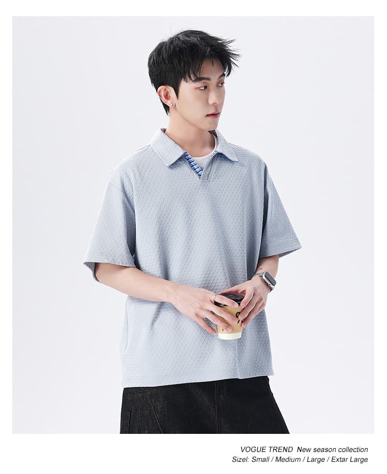 실사 여름 새로운 조수 브랜드 V넥 자카드 POLO 셔츠 반팔 남자 무거운 폴로 칼라 동정 맨위 상세 이미지 12