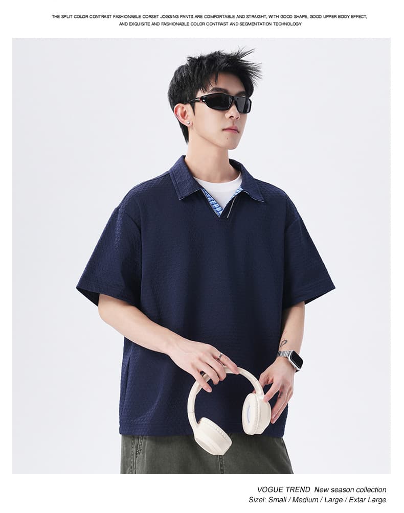 실사 여름 새로운 조수 브랜드 V넥 자카드 POLO 셔츠 반팔 남자 무거운 폴로 칼라 동정 맨위 상세 이미지 15