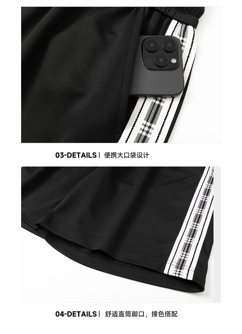 실사 여름 새로운 캐주얼 세트 남자 페이크 레이어드 반팔 니트 스포츠 슈트 루즈핏 통기성 세트 코디 상세 이미지 22
