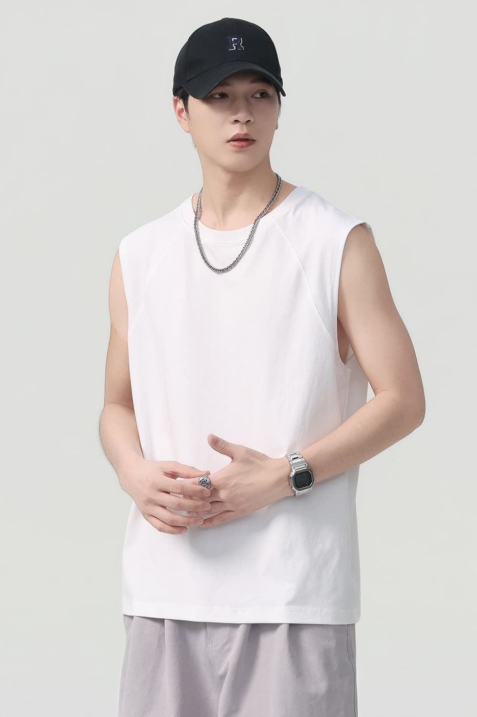 실사 2026 여름 새로운 차가운 센스 기술 면 조끼 남자 루즈핏 다용도 미니멀리즘 민소매 티셔츠 이미지 6