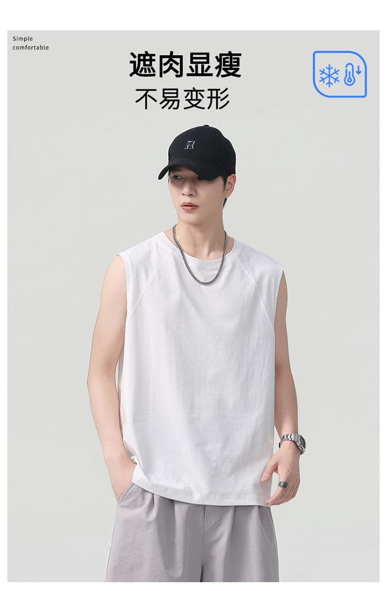 실사 2026 여름 새로운 차가운 센스 기술 면 조끼 남자 루즈핏 다용도 미니멀리즘 민소매 티셔츠 상세 이미지 8