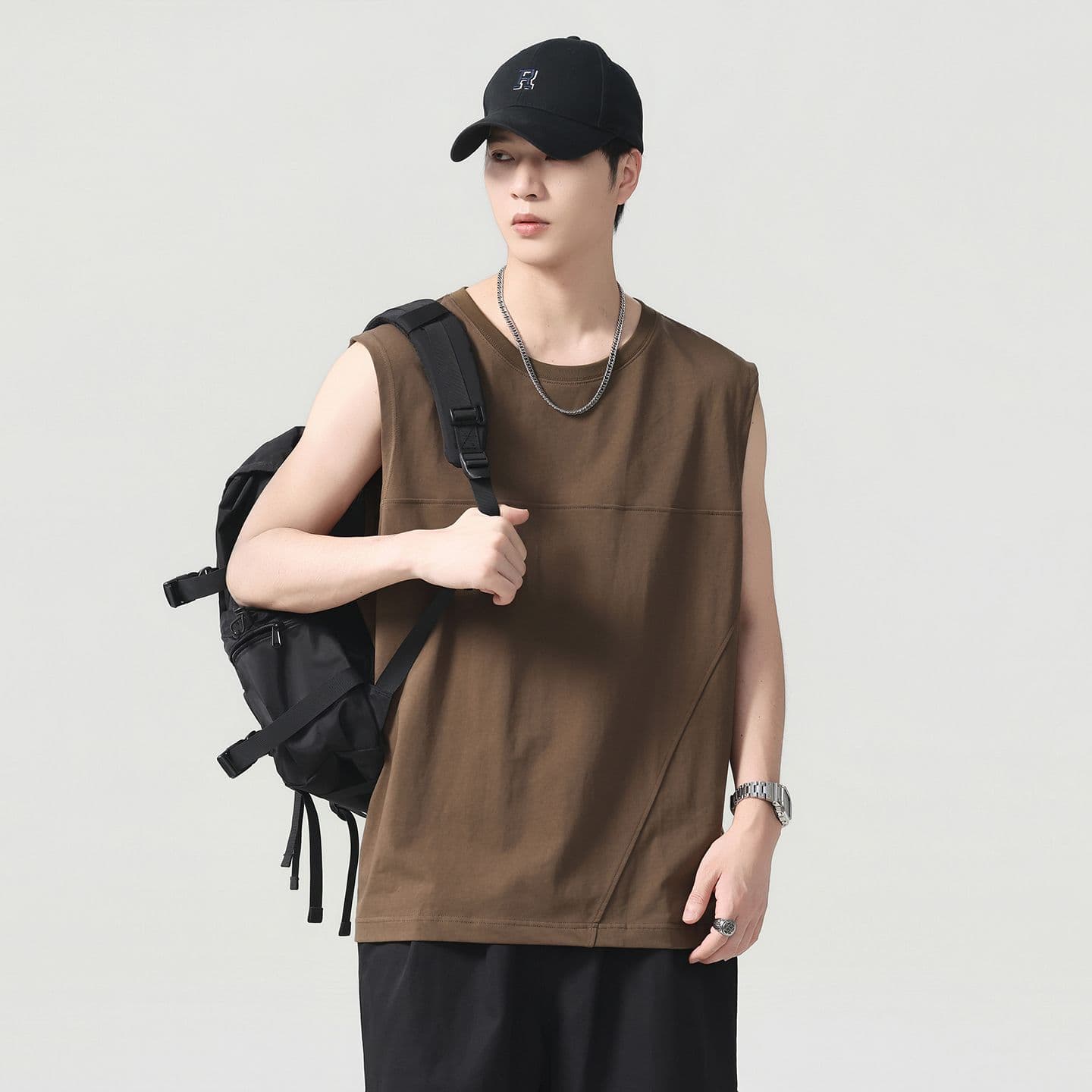 실사 2026 여름 새로운 차가운 센스 기술 면 조끼 남자 루즈핏 다용도 빅 사이즈 순면 민소매 티셔츠 이미지 4