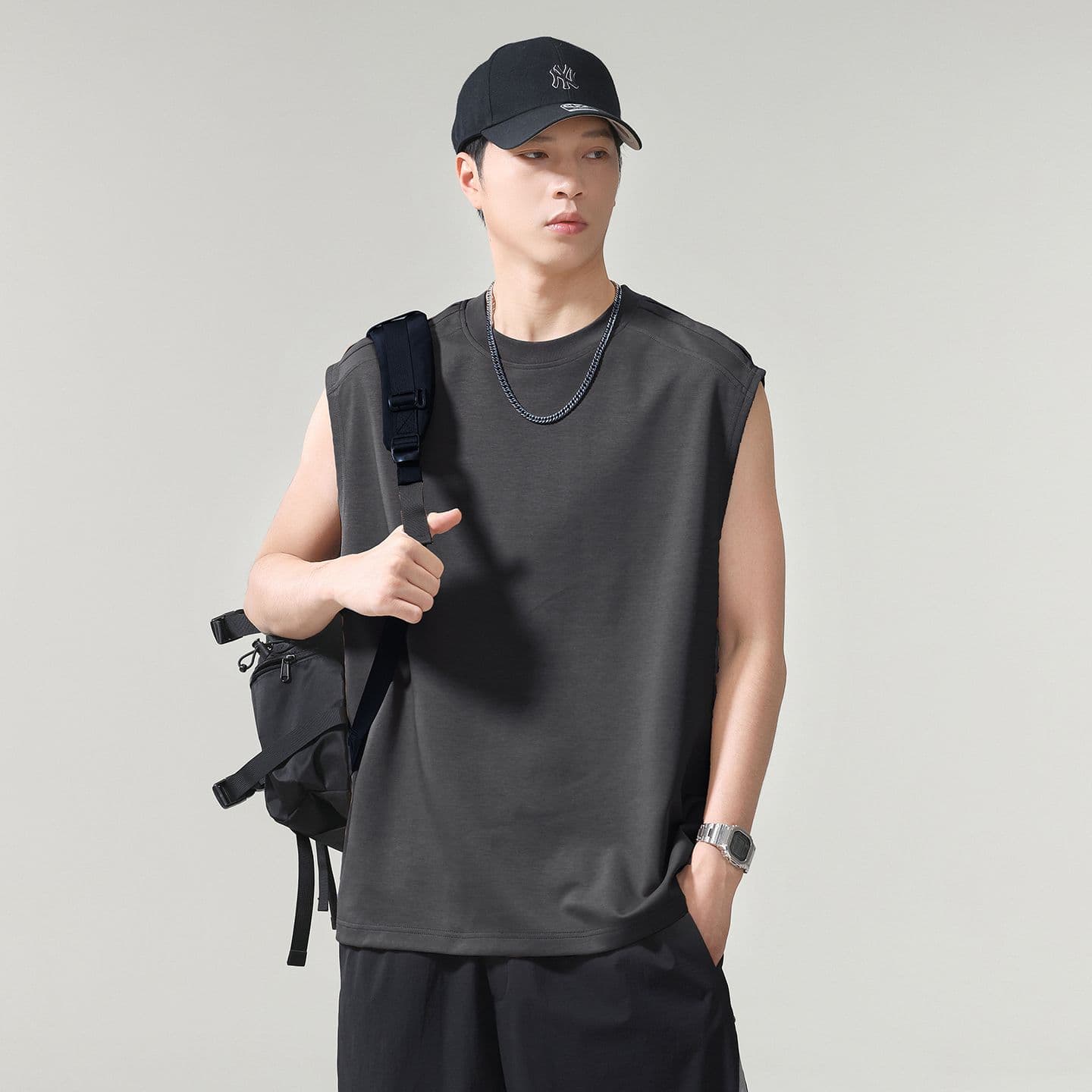 실사 여름 모달 젤리 면 차가운 센스 7a 항균 조끼 남자 루즈핏 다용도 통기성 빅 사이즈 어깨 조끼 이미지 4