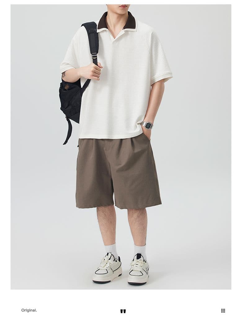 실사 여름 새로운 polo 반팔 티셔츠 율동 그리드 원단 210gv 칼라 트렌드 편안함 루즈핏 배색 패치워크 상세 이미지 3