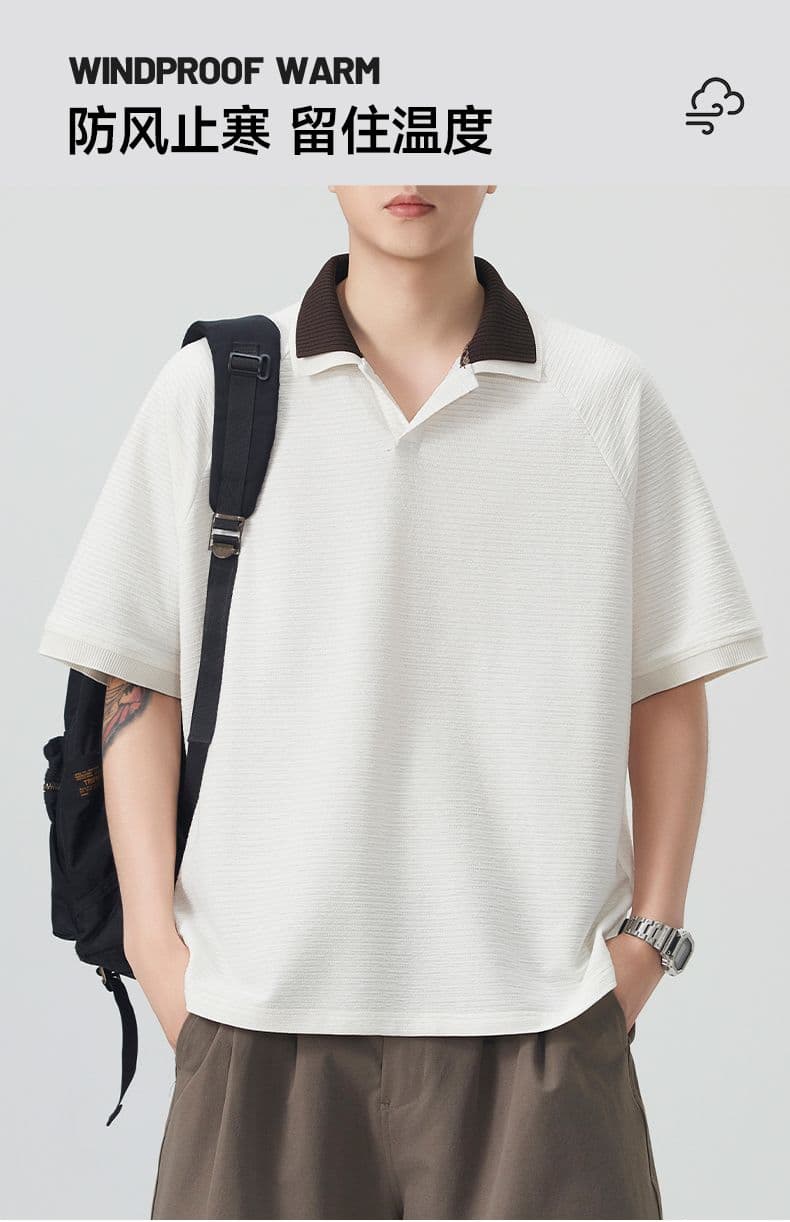 실사 여름 새로운 polo 반팔 티셔츠 율동 그리드 원단 210gv 칼라 트렌드 편안함 루즈핏 배색 패치워크 상세 이미지 9