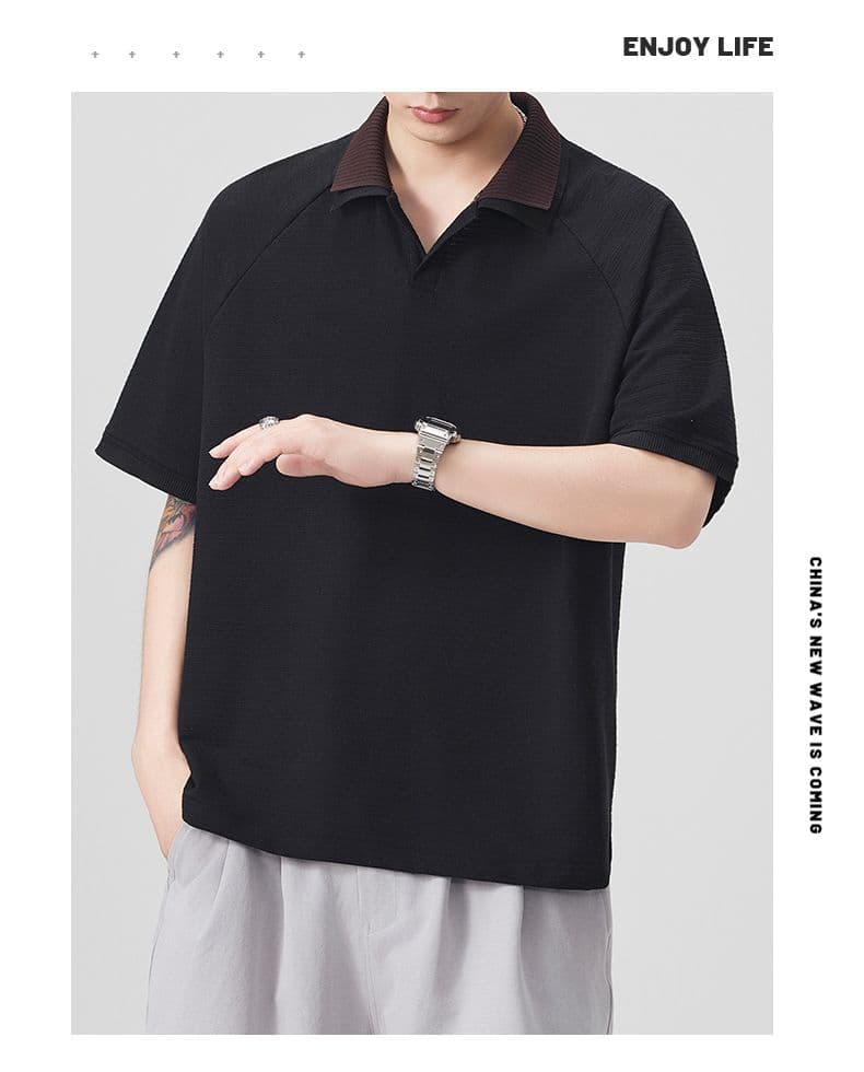 실사 여름 새로운 polo 반팔 티셔츠 율동 그리드 원단 210gv 칼라 트렌드 편안함 루즈핏 배색 패치워크 상세 이미지 20